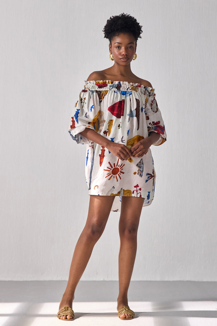 Bourbon Off-Shoulder Smock Dress