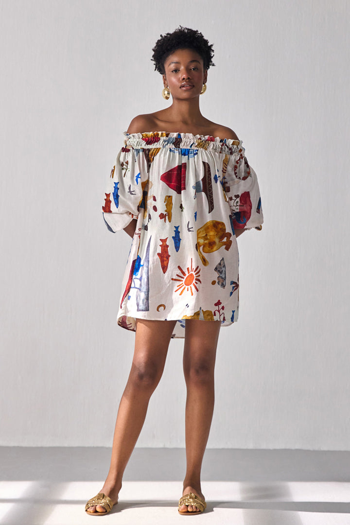 Bourbon Off-Shoulder Smock Dress