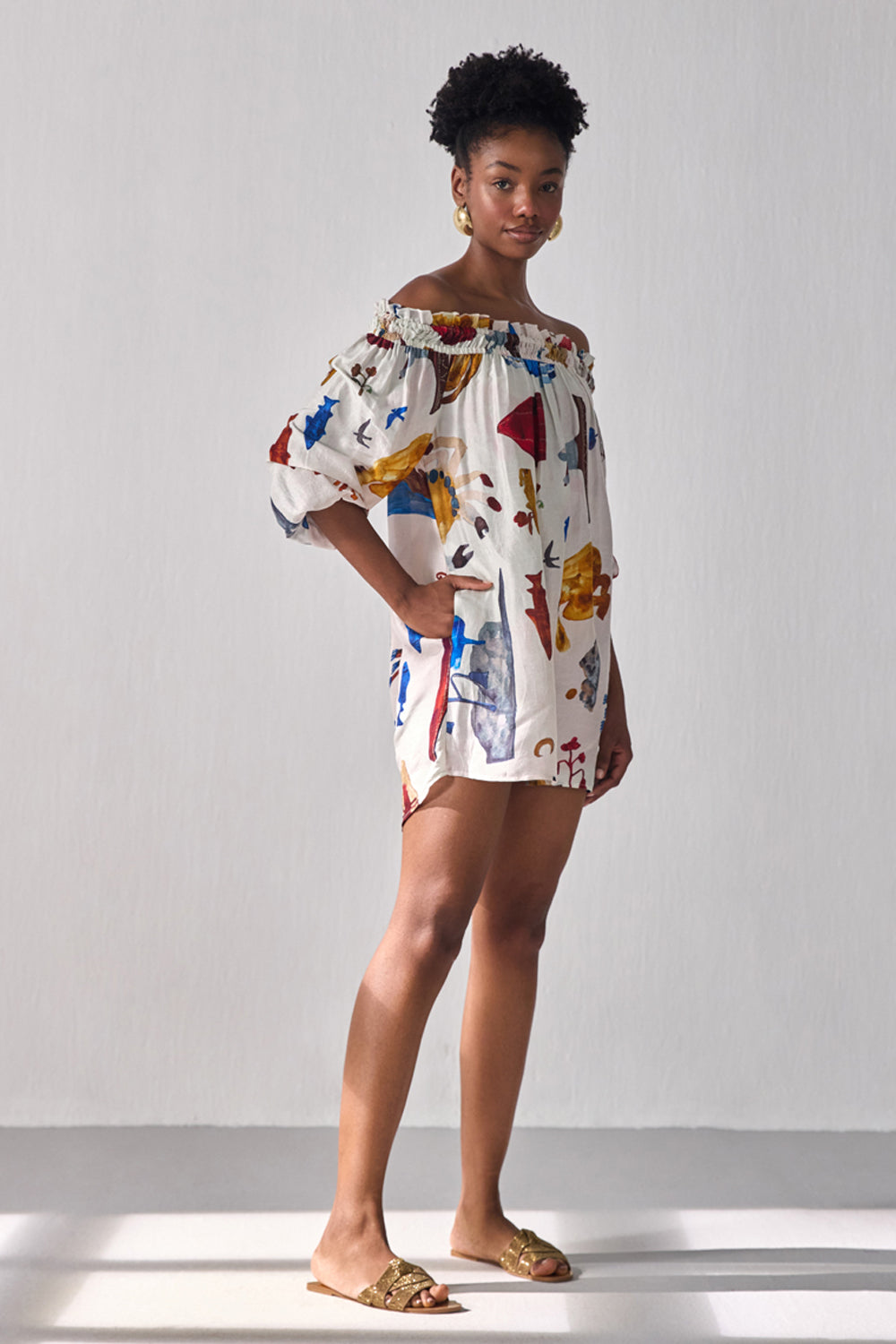 Bourbon Off-Shoulder Smock Dress