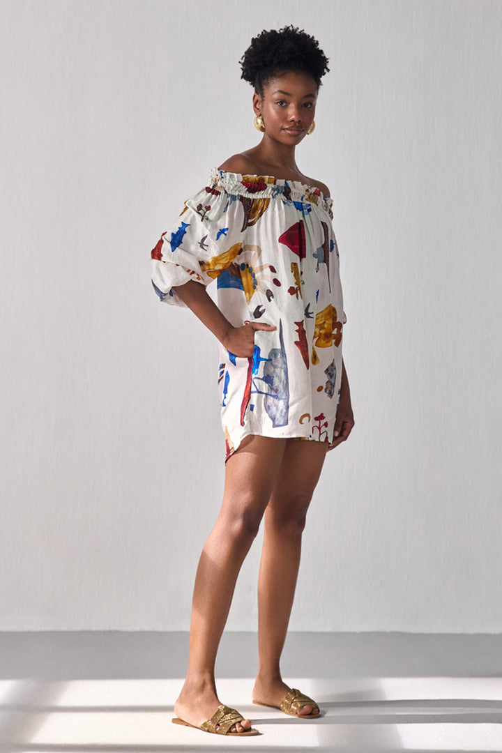 Bourbon Off-Shoulder Smock Dress